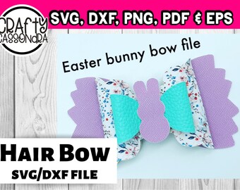 Easter Bunny hair bow template for making faux leather bows with cricut - birthday gift bow svg files - paper bows - accessories