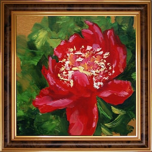 Peonía 06... 6x6" / enmarcado / Pintura al óleo original