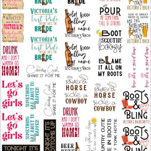 Country Theme Bachelorette Party Temporary Tattoos- Custom w/ FREE party print instructions
