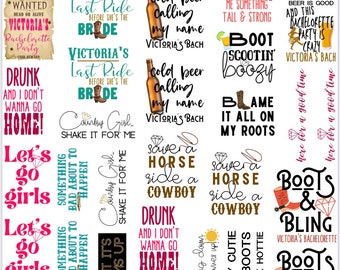 Country Theme Bachelorette Party Temporary Tattoos- Custom w/ FREE party print instructions