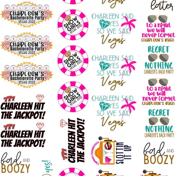 Vegas Themed Bachelorette Party Temporary Tattoos- Custom w/ FREE party print instructions