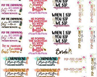 Champagne Campaign Bachelorette Party Temporary Tattoos- Custom w/ FREE party print instructions