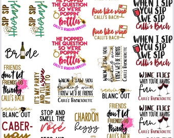 Tatuajes temporales para despedida de soltera con temática de vino: personalizados con instrucciones de impresión GRATIS