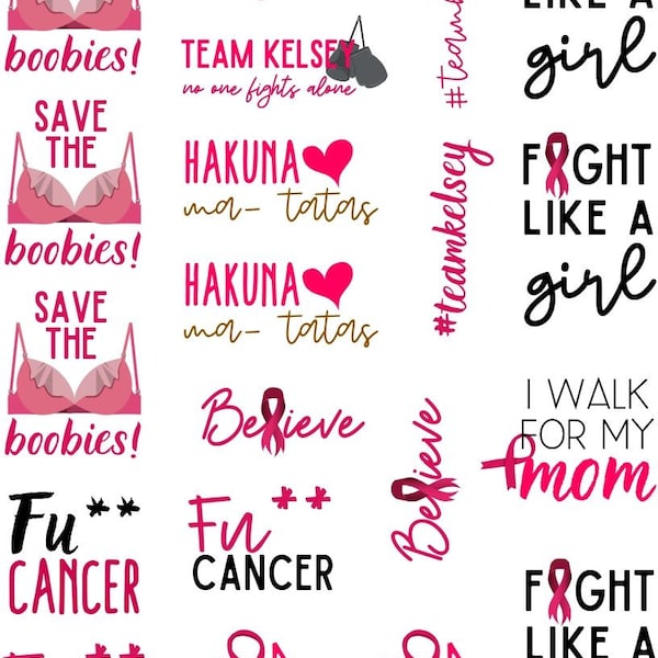 Breast Cancer Temporary Tattoos Etsy