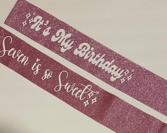 Kids Glitter Birthday/ Celebration Sash w/ Free Clip- You Choose the Words!