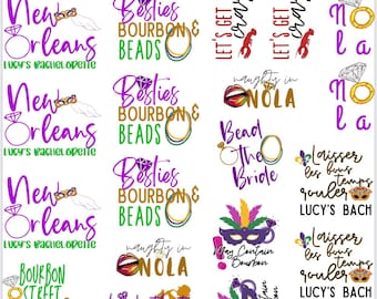 New Orleans Bachelorette Party Temporary Tattoos- Custom w/ FREE party print instructions