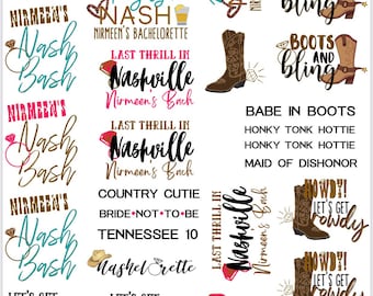 Tatuagens temporárias para festa de despedida de solteira em Nashville - personalizadas com instruções de impressão GRATUITAS para festa