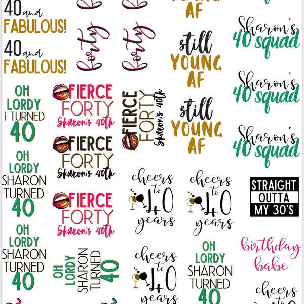 40th Birthday Temporary Tattoo- Custom w/ FREE party print instructions