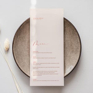 Niestandardowa Karta Menu Kwiatowego | Drukowana Papeteria Ślubna | Nowoczesne Różowe i Brzoskwiniowe Wesele | Zestaw Kwiatowych Zaproszeń Ślubnych | Gotowe do Druku