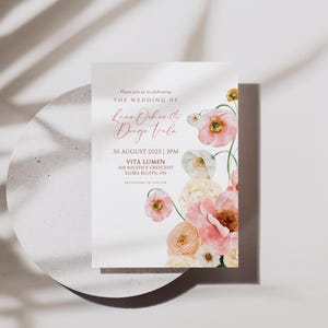 Floral Wedding Invite | Custom Printable Wedding Invitation | Modern Pink & Peach Stationery | Personalized and Ready-to-Print