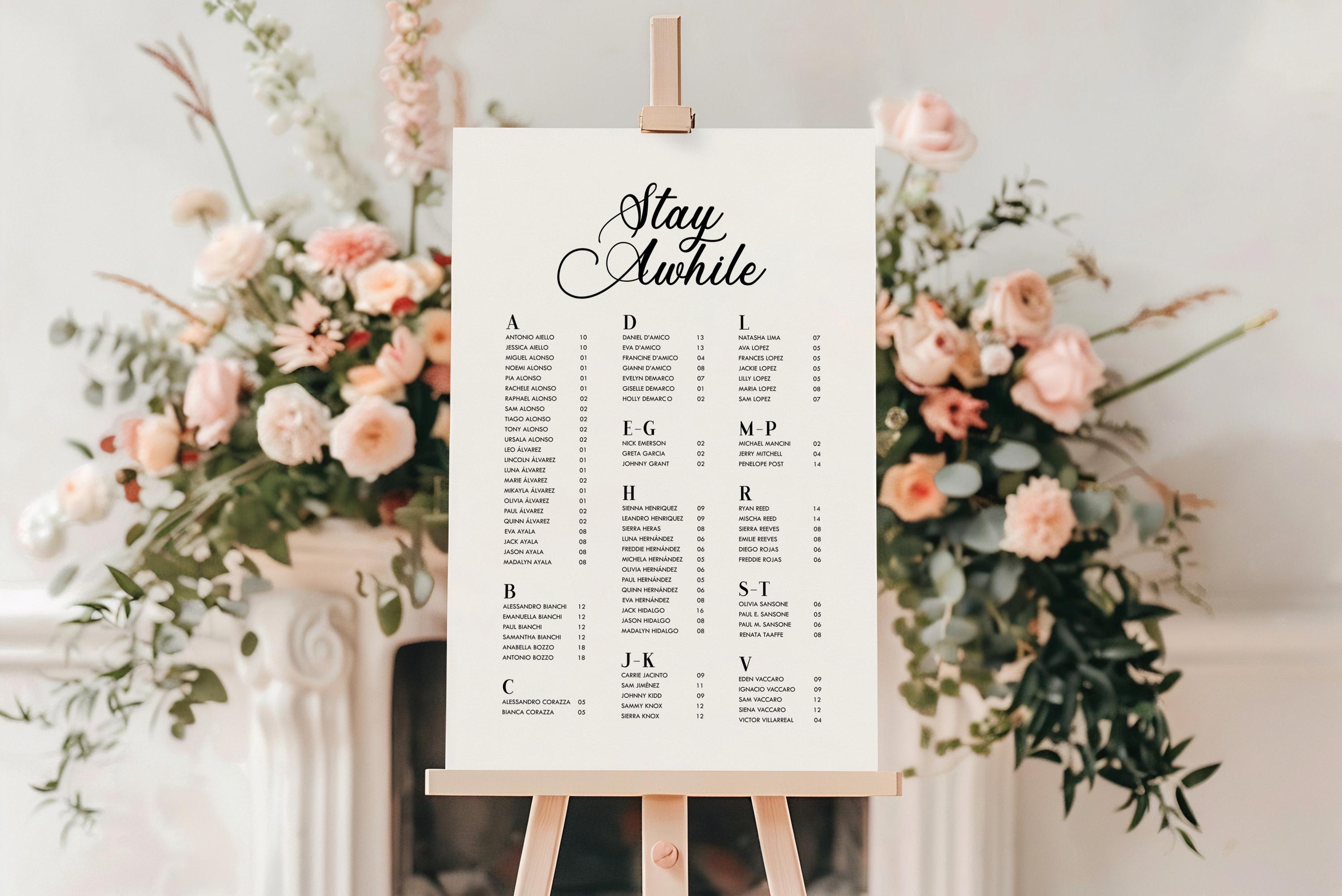 Abc Reception Wedding Seating Chart Printable | Modern Alphabetical Guest Seating ...