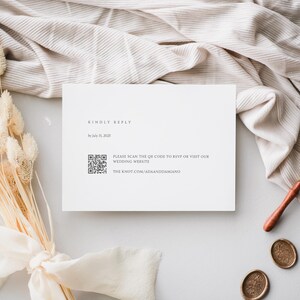 Carte RSVP avec code QR en option | Papeterie de mariage minimaliste moderne | Carte-réponse imprimable | Encarts d'invitation | Carte-réponse