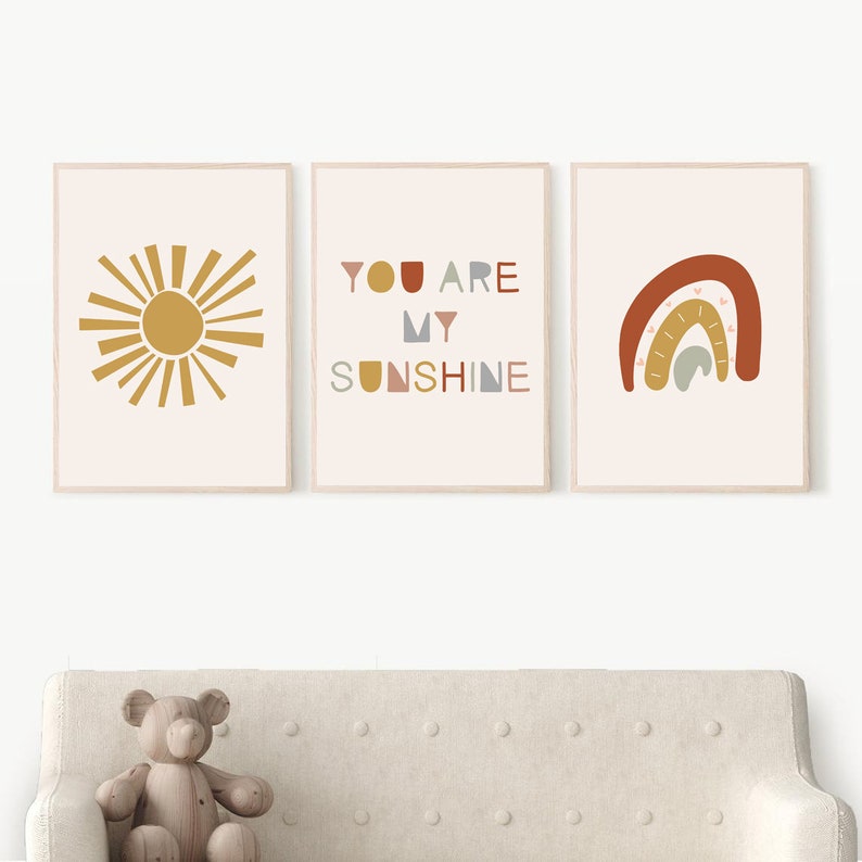 Nursery Set of 3 Boho Gallery Wall For Kids Gender Neutral Nursery Art Modern Nursery Print Trendy Nursery Art Neutral Nursery Art