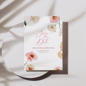 Réservez cette date florale | Faire-part de mariage imprimable personnalisé | Papeterie de mariage florale moderne | Personnalisé et prêt à imprimer