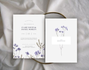 Floral Wedding Invitation, Wildflowers & Spring Florals, English Garden Theme,  Double Sided Custom Invite, Bespoke Wedding, Watercolor