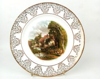 Vintage Cottage Scene Collectors plate, Made in England, Country  Cabinet Plate, English Painting Scene,  diameter 8.66" - 22 cm,