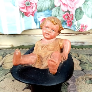 Antique Heubach Figurine, Baby in a cylinder hat, tobacco box lid figurine, Heubach Piano Baby, Ceramic porcelain figure, 5.1&quot; / 130 mm