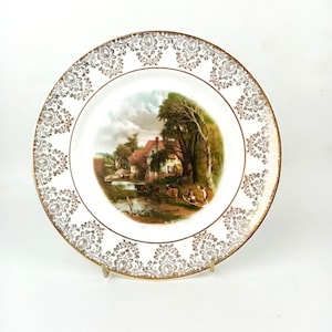 Vintage Cottage Scene Collectors plate, Made in England, Country Cabinet Plate, English Painting Scene, diameter 8.66&quot; / 22 cm