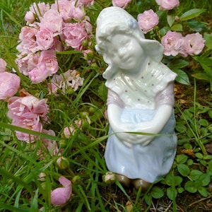 Gebruder Heubach Dutch girl porcelain figurine, glazed antique bisque porcelain, blue pink, 4.3&quot; / 110 mm, Piano Girl Figure