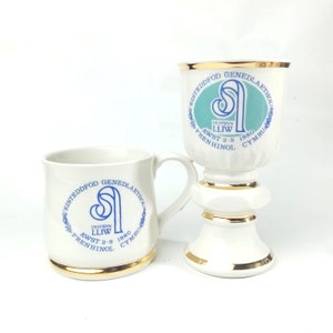 Vintage Eisteddfod Genedlaethol Cymru, 1980 Dyffryn Lliw, Holiday Souvenir, Mug and Goblet Cup, Welsh set, Frenhinol Cymru