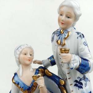 Victorian Style Blue White Porcelain Figurine, Norleans Japan, Rococo Couple