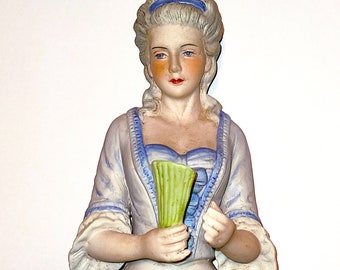 Vintage Half Doll "Madame De Pompadour With Fan", German Bisque Figure, Pin Cushion porcelain doll, 1920's style, 14.9 cm - 5.9"