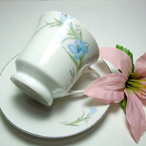 Vintage Chinese Tea Cup set, Fine China Vintage Bone China Blue Flower, Marked: Made in China