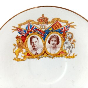 Vintage George VI & Queen Elizabeth Coronation Plate – 1937 British Commemorative Pottery, 5.7" Dieu et Mon Droit