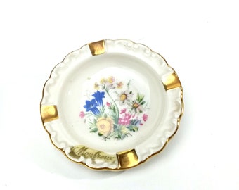 Vintage Cottier Freres Switzerland 4 Rest Circular Ceramic Ashtray With Floral Design, German porcelain, Small Ash tray