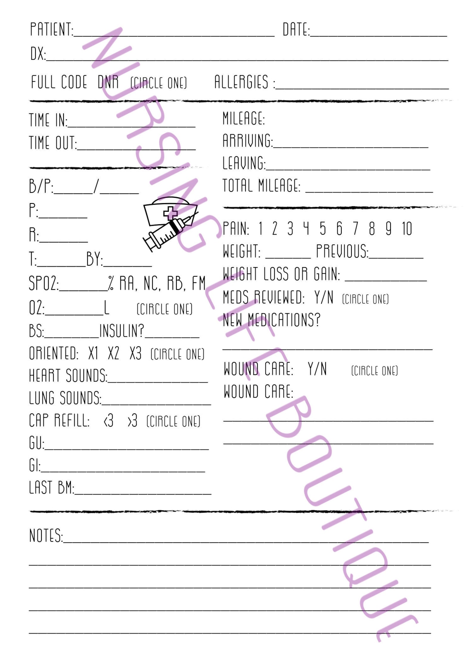 Home Health Patient Sheet - Etsy