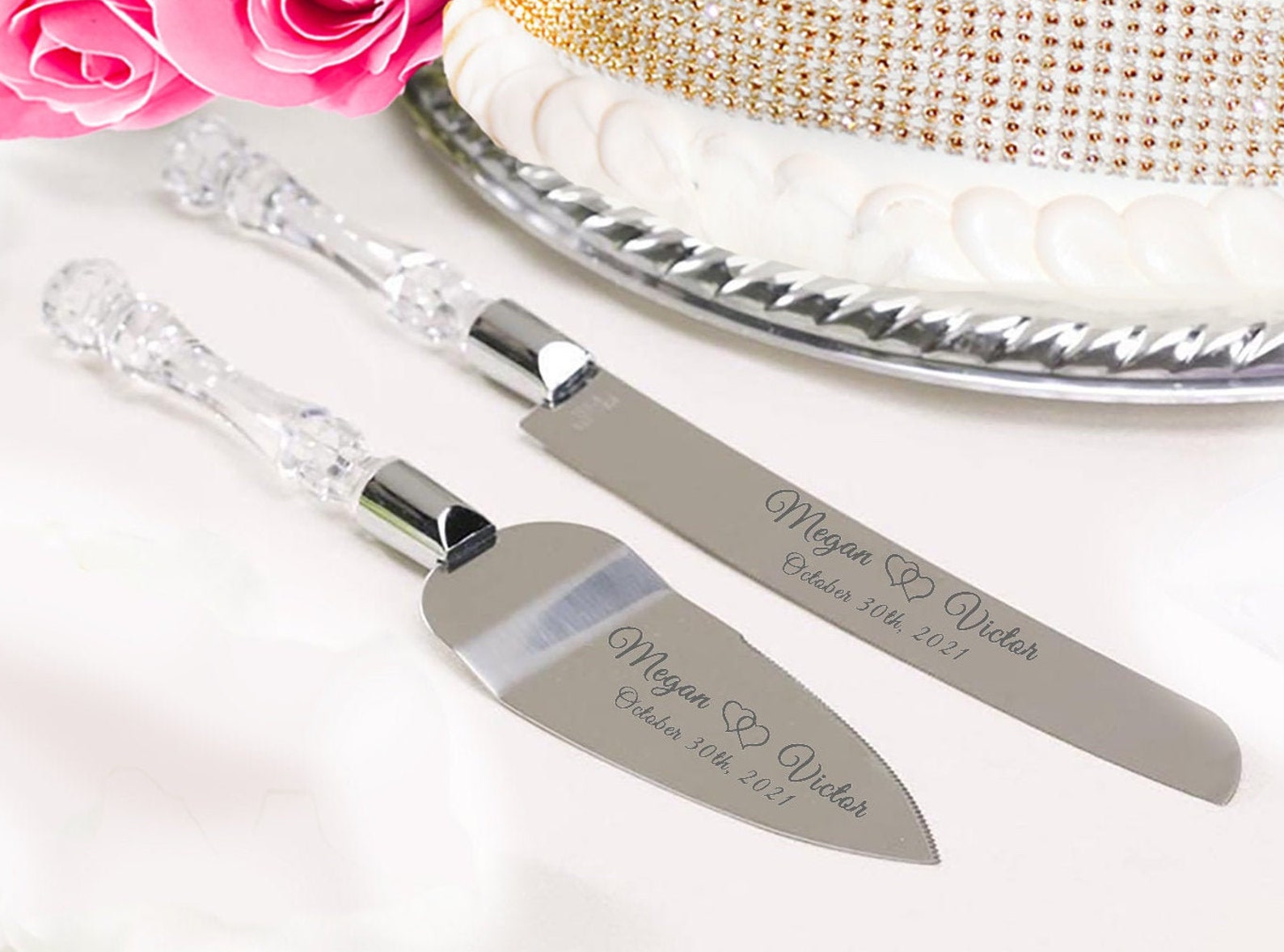 Stainless Steel Cake Server Set Personalized Wedding Cake Etsy