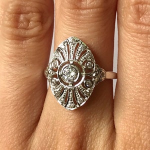 Art Deco Ring // Solid 925 Sterling Silver, Cz diamonds, Scroll Filigree, Milgrain detailing, Cocktail anniversary ring, Art Deco Jewelry