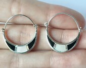 Onyx MOP Earrings Solid 925 Sterling Silver, Southwest Jewelry. Onyx Inlay Mother of Pearl earrings. Hoop Earrings. Turquoise In shop
