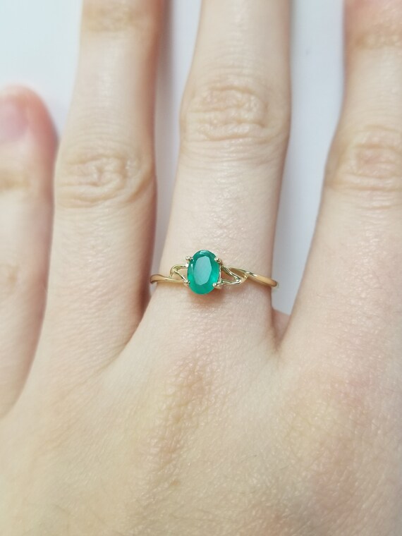Simple Emerald Engagement Ring // Solid 10k yello… - image 7