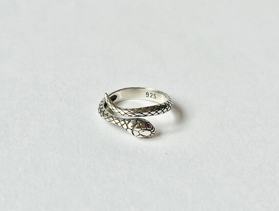 Ruby Eyes Snake Ring // Solid Sterling Silver. Bo… - image 4