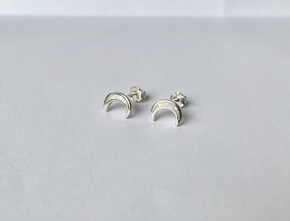 Moon Opal Stud Earrings // Solid 925 Sterling Sil… - image 1
