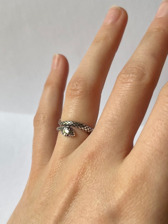 Ruby Eyes Snake Ring // Solid Sterling Silver. Bo… - image 5