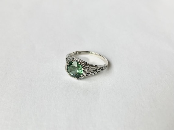 Vintage 1 ct Emerald Topaz Ring // Solid Sterling… - image 2