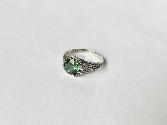 Vintage 1 ct Emerald Topaz Ring // Solid Sterling… - image 2