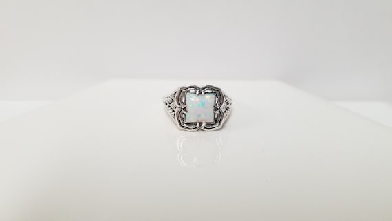Antique Opal Ring // Solid Sterling Silver. Squar… - image 2