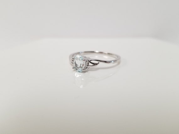 10k Aquamarine Ring // Solid 10k White Gold, size… - image 4