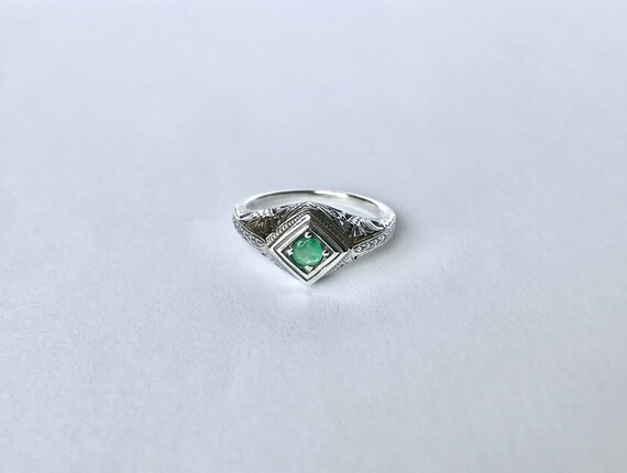 Vintage Emerald Ring // 925 Solid Sterling Silver… - image 2