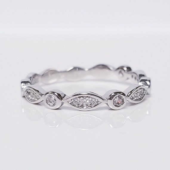 CZ Silver Stack Diamond Ring // Solid 925 Sterlin… - image 1