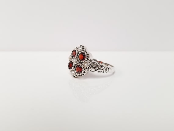 Garnet Pearl Ring // Solid Sterling Silver. Antiq… - image 5