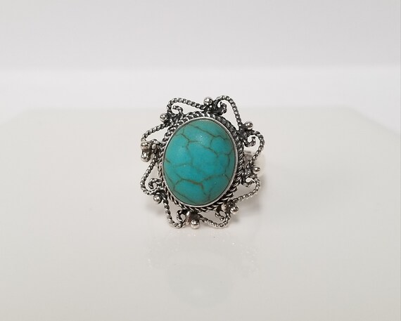 Large Turquoise Paste Ring // Solid Sterling Silv… - image 1