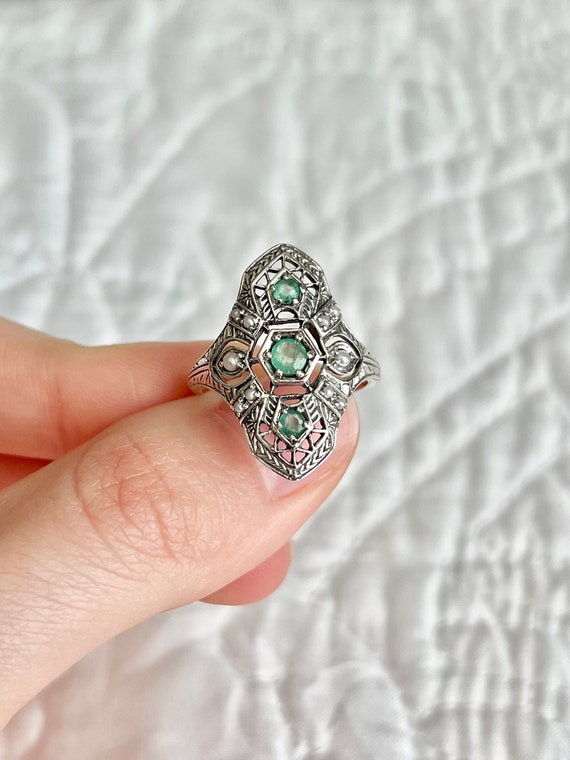 Emerald Filigree Ring // Solid 925 Sterling Silver