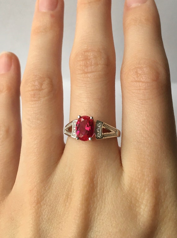 Antique Ruby &  Diamond CZ Ring // Solid Sterling… - image 2