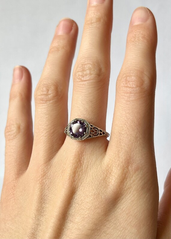 Vintage Estate Amethyst Ring // Solid Sterling Si… - image 4