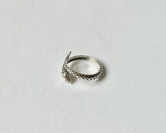 Ruby Eyes Snake Ring // Solid Sterling Silver. Bo… - image 3