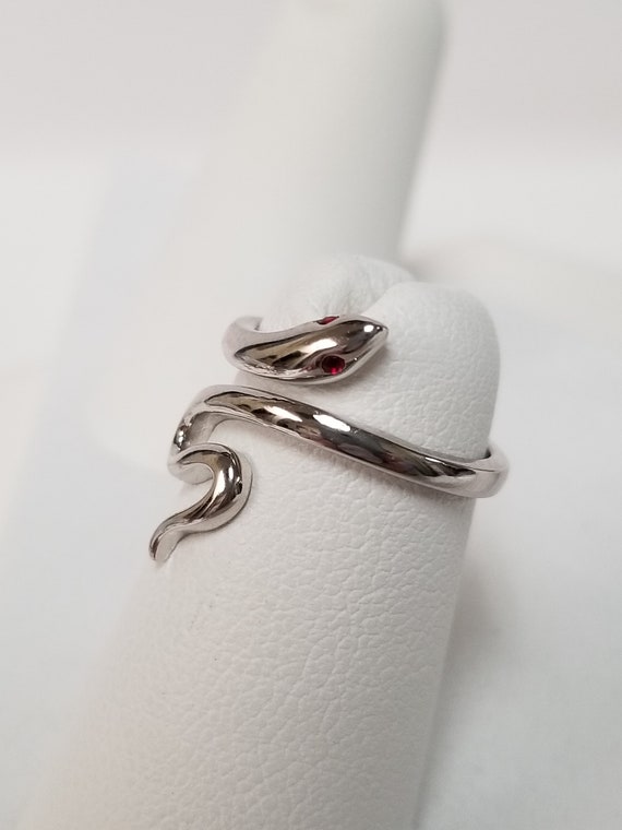 Ruby Eyes Snake Ring // Solid Sterling Silver. Bo… - image 3